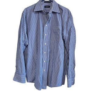 Nautica Mens Blue White Vertical Striped Long Sleeve Button Down Shirt 16 34/35